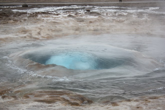 Strokkur on the verge of blowing