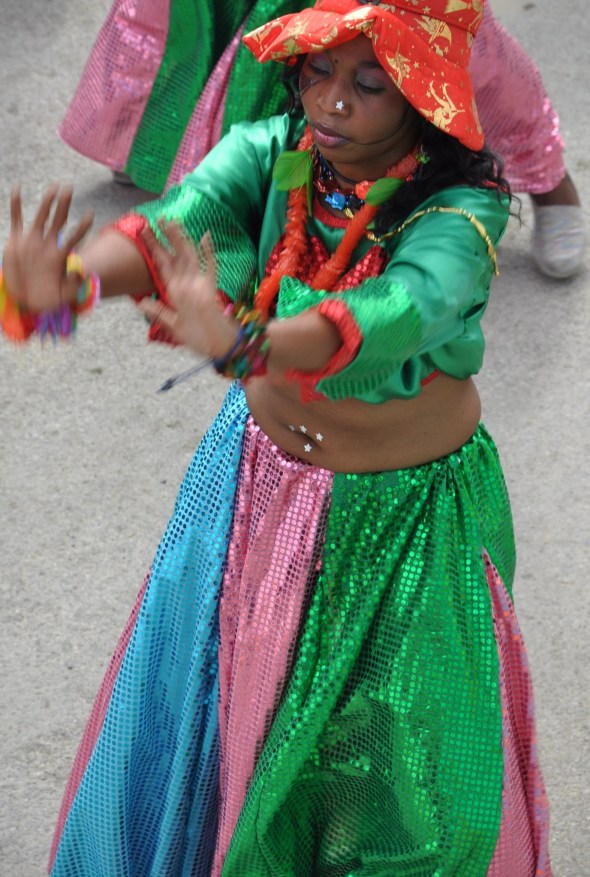 Colourful dancer getting into the groove