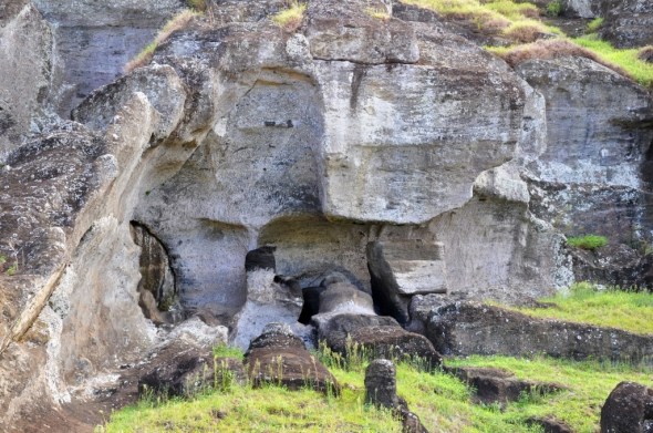Moai quarried right out of the stone cliffs