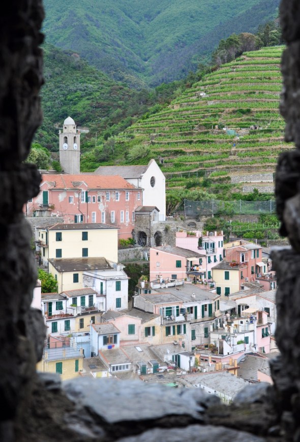 Vernazza as viewed from the stairwell of its ancient tower